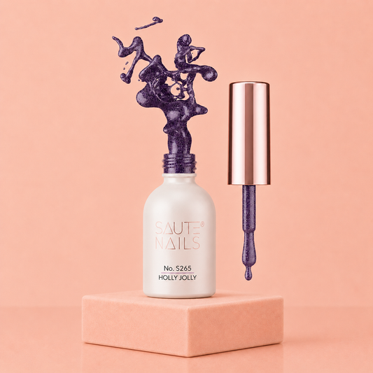 Couleur Semi-Permanente Saute Nails n°S265 Holly Jolly – Violet Profond Pailleté Argent